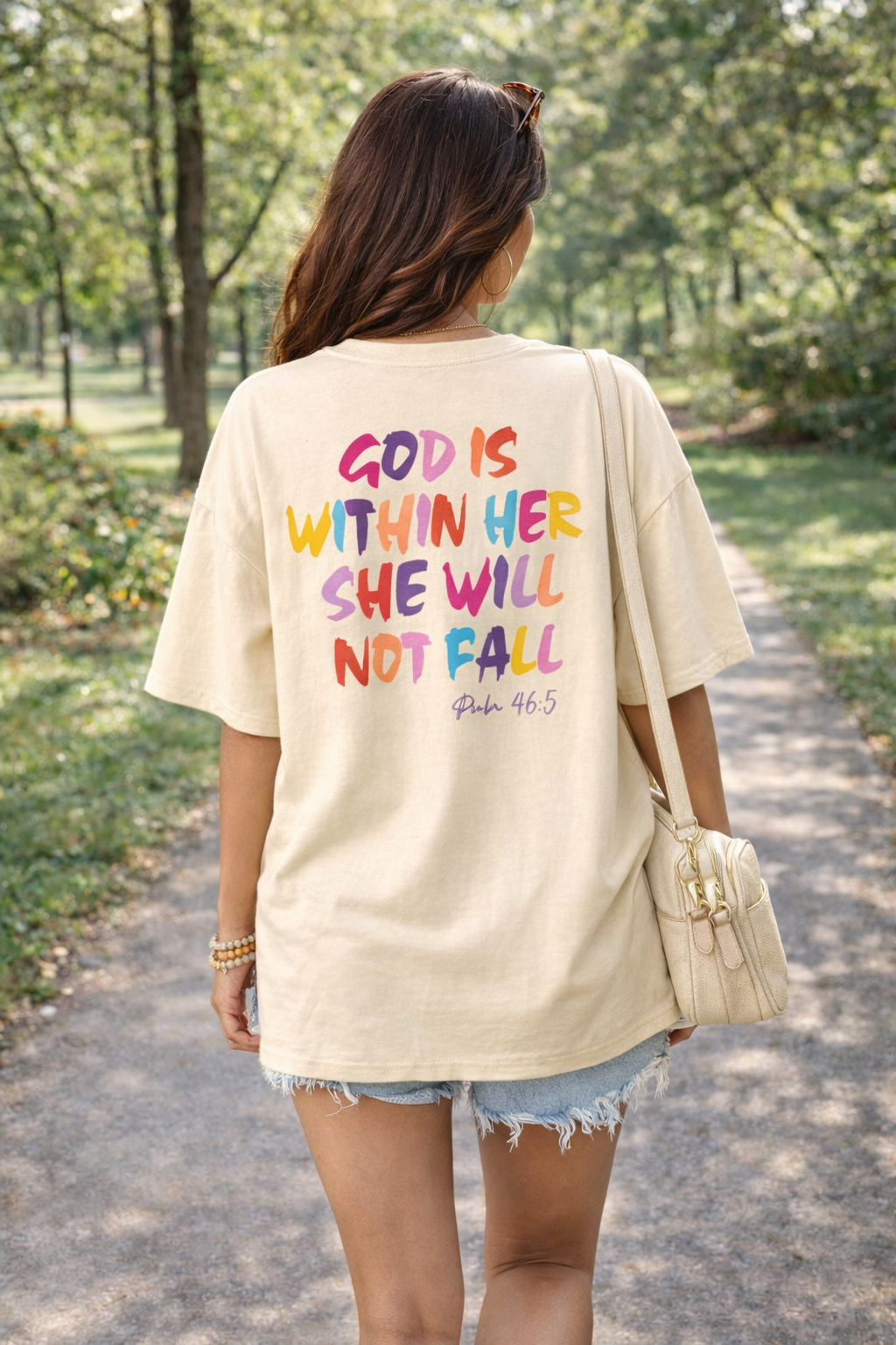 Oversized Christian Tshirts for Women God is Within Her Tops Jesus Faith Shirts Bible Verse Inspirational Graphic Tees